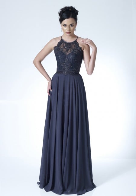 Angel Forever Charcoal Prom Dress / Evening Dress in Chiffon and Lace